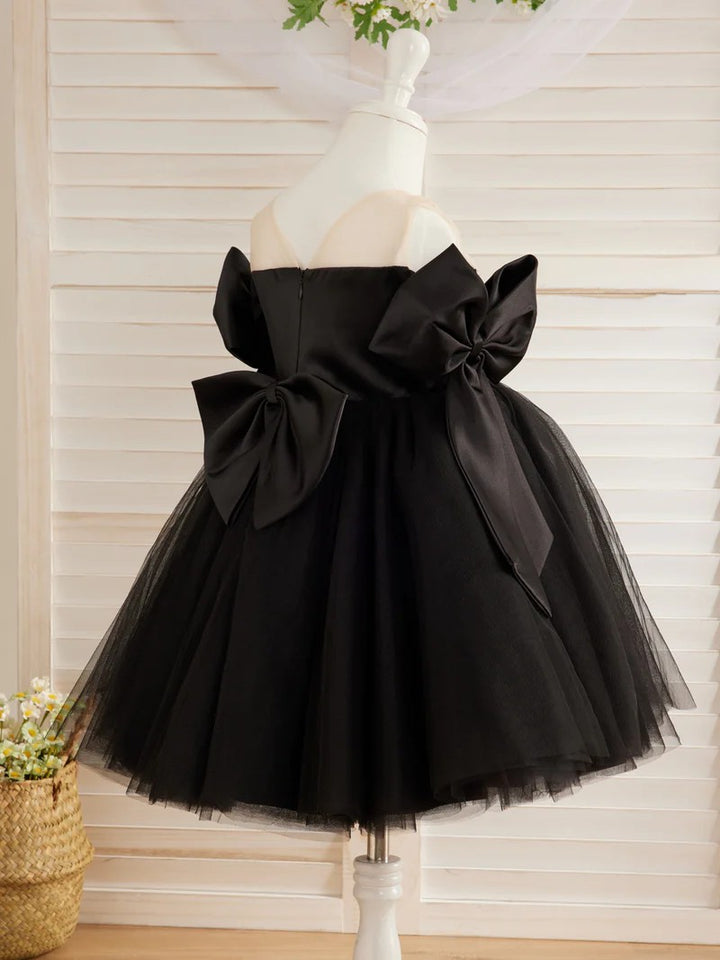 TinyTulle Black Off-Shoulder Tulle Flower Girl Dress with Bow