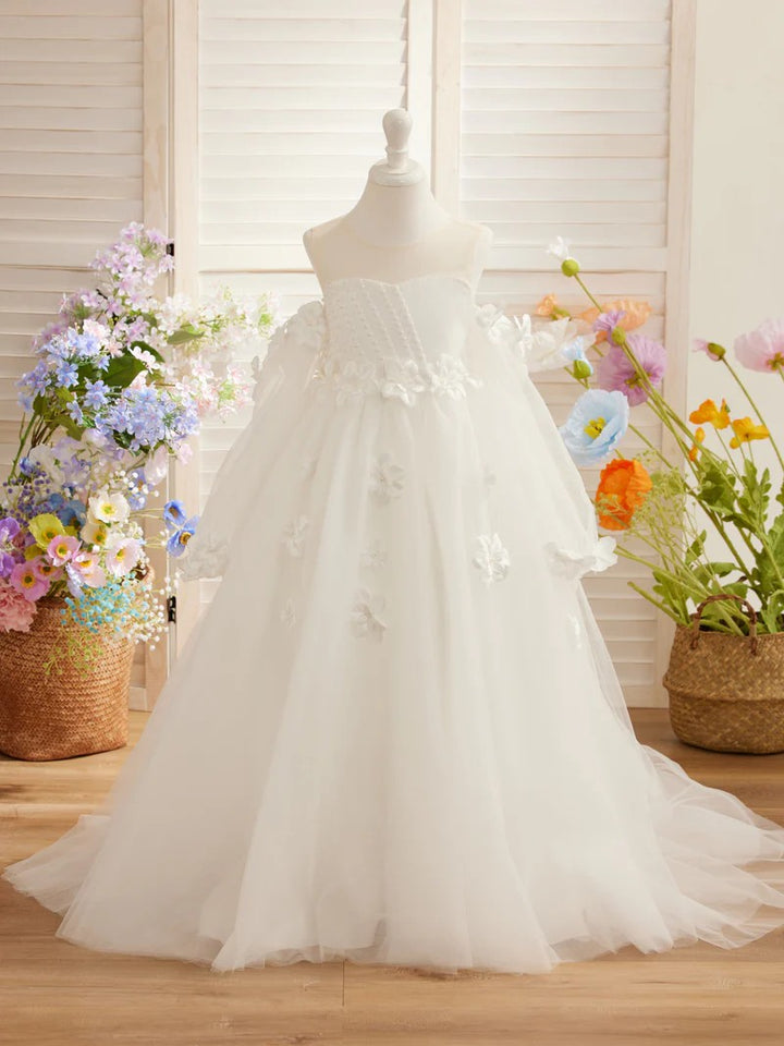 TinyTulle Romantic Off-the-Shoulder Tulle Princess Dress with 3D Floral Details
