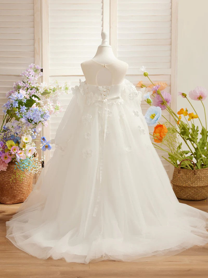 TinyTulle Romantic Off-the-Shoulder Tulle Princess Dress with 3D Floral Details