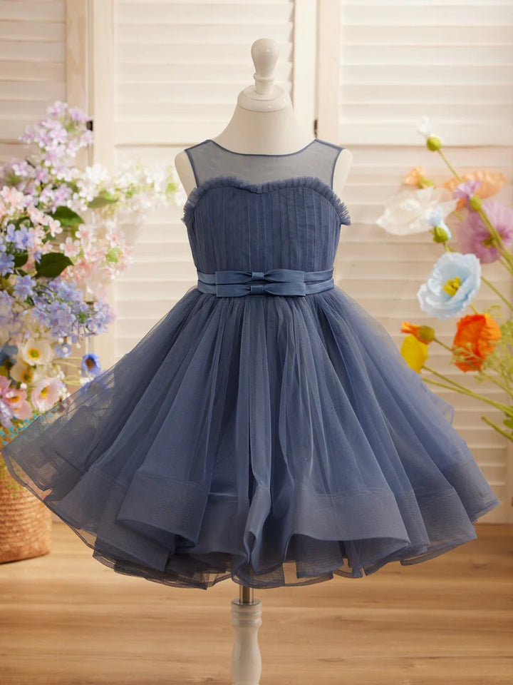 TinyTulle Elegant Magenta Tulle Flower Girl Dress with Bow Waist and Flowy Hem