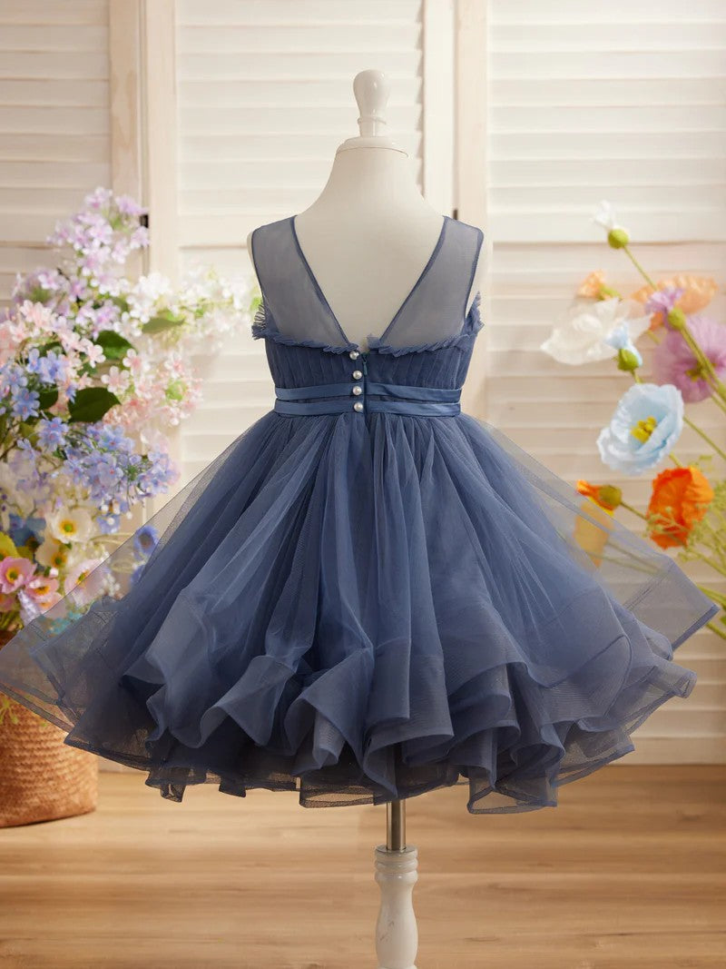 TinyTulle Elegant Magenta Tulle Flower Girl Dress with Bow Waist and Flowy Hem