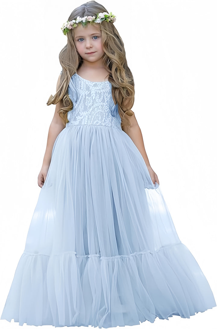 TinyTulle Elegant Lace Sleeveless Tulle Flower Girl Dress for Weddings