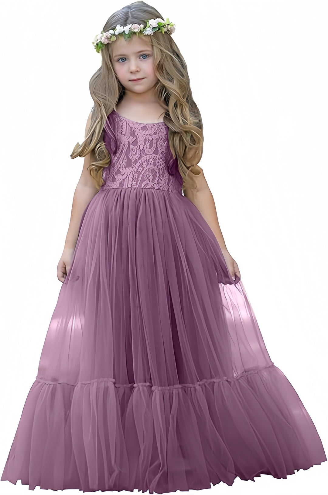 TinyTulle Elegant Lace Sleeveless Tulle Flower Girl Dress for Weddings