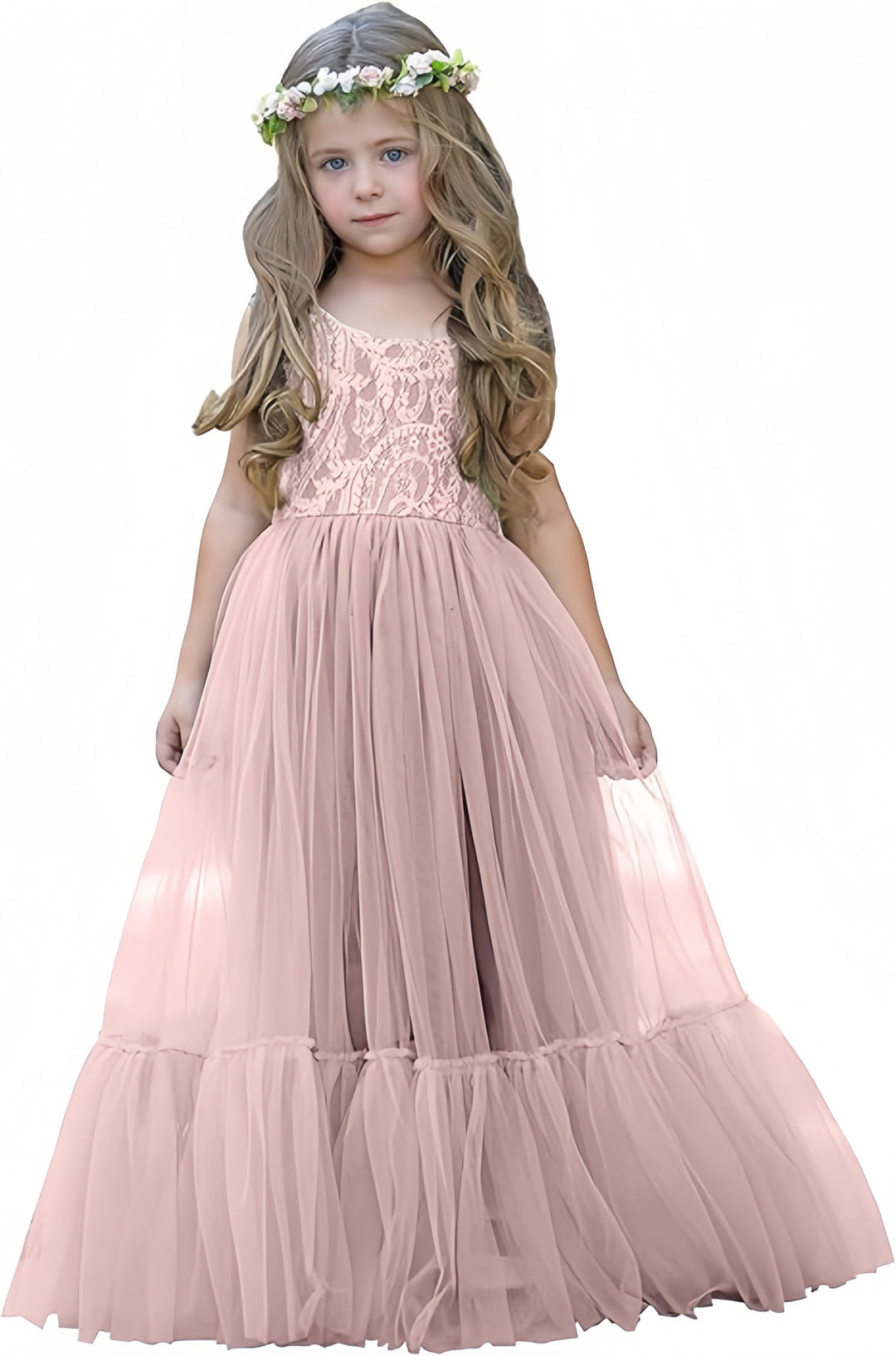 TinyTulle Elegant Lace Sleeveless Tulle Flower Girl Dress for Weddings