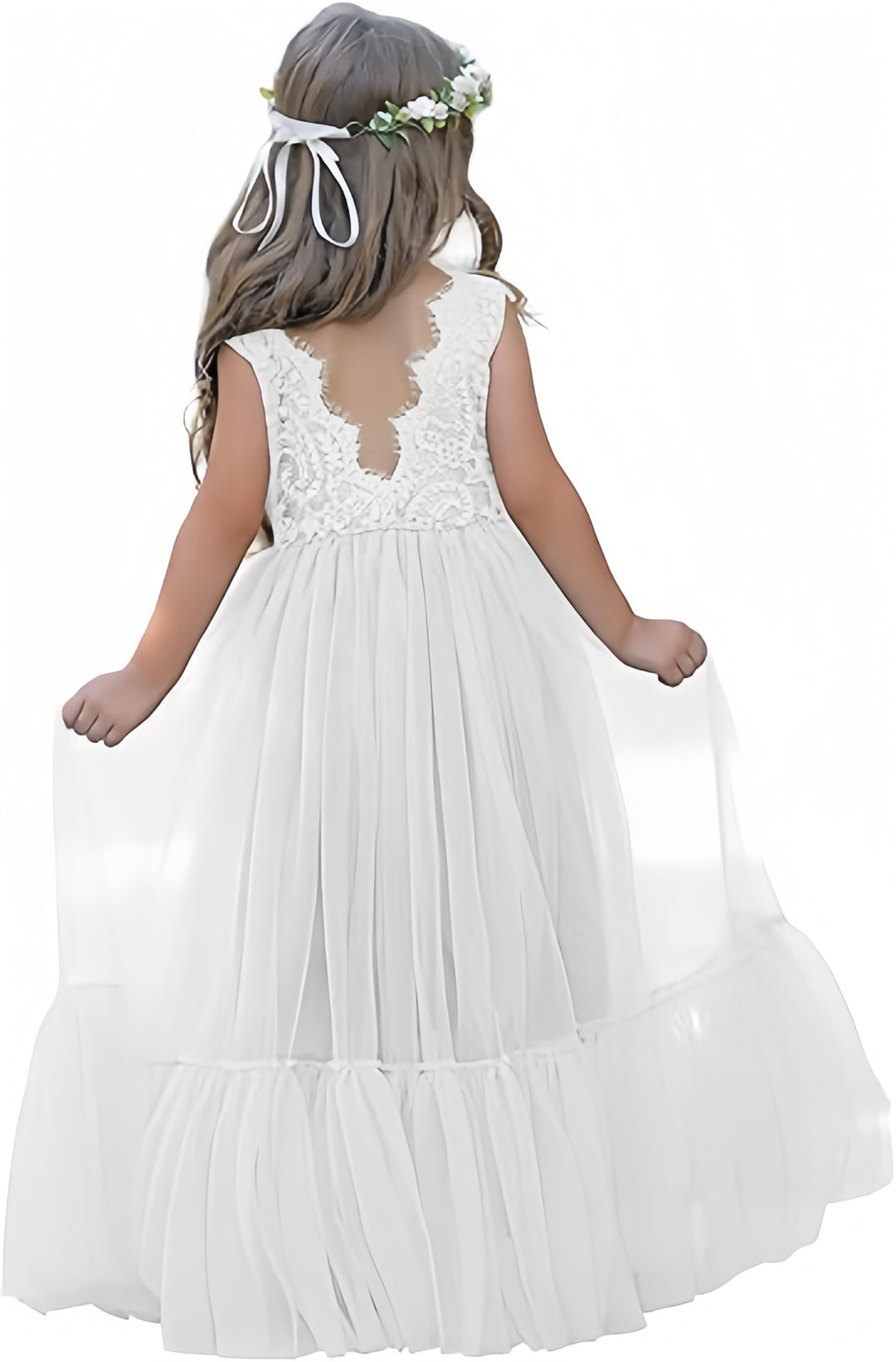 TinyTulle Elegant Lace Sleeveless Tulle Flower Girl Dress for Weddings