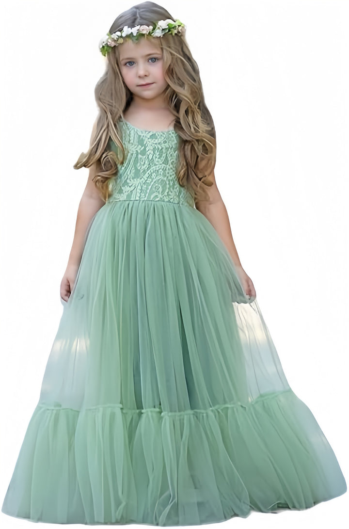 TinyTulle Elegant Lace Sleeveless Tulle Flower Girl Dress for Weddings