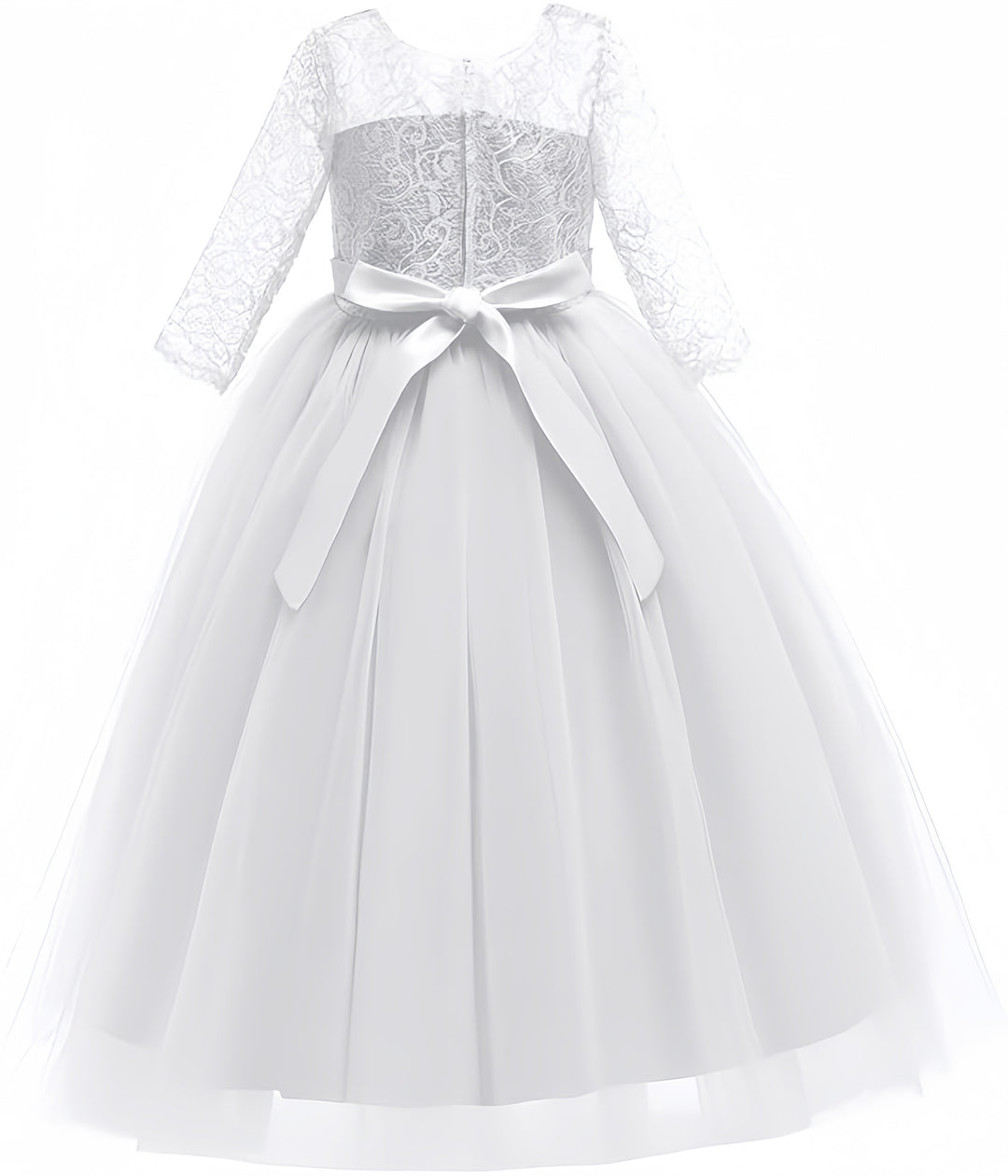 TinyTulle Elegant Lace Half Sleeve Tulle Ball Gown Flower Girl Dress with Bow Belt