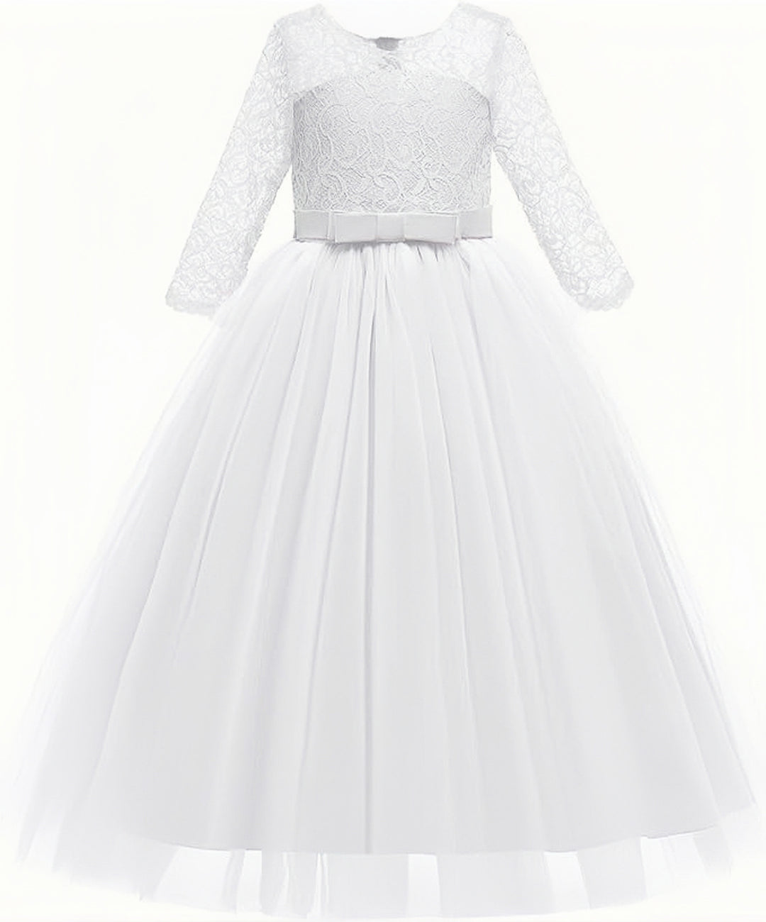 TinyTulle Elegant Lace Half Sleeve Tulle Ball Gown Flower Girl Dress with Bow Belt
