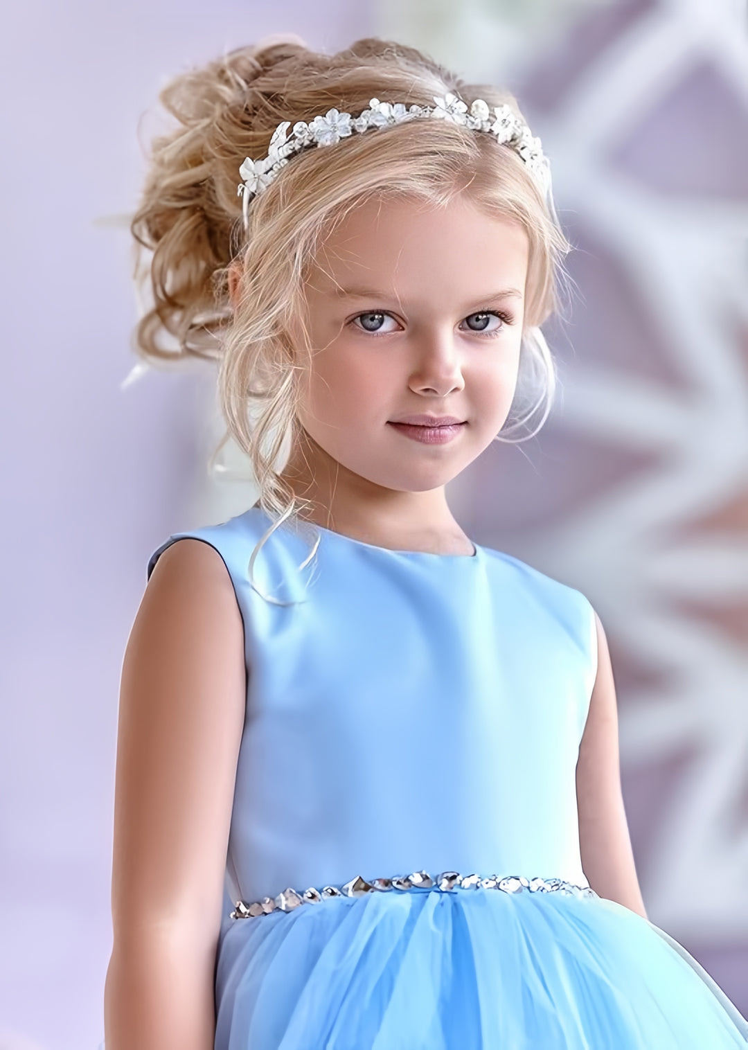 TinyTulle Elegant Satin Sleeveless Fluffy Tulle Ball Gown Flower Girl Dress