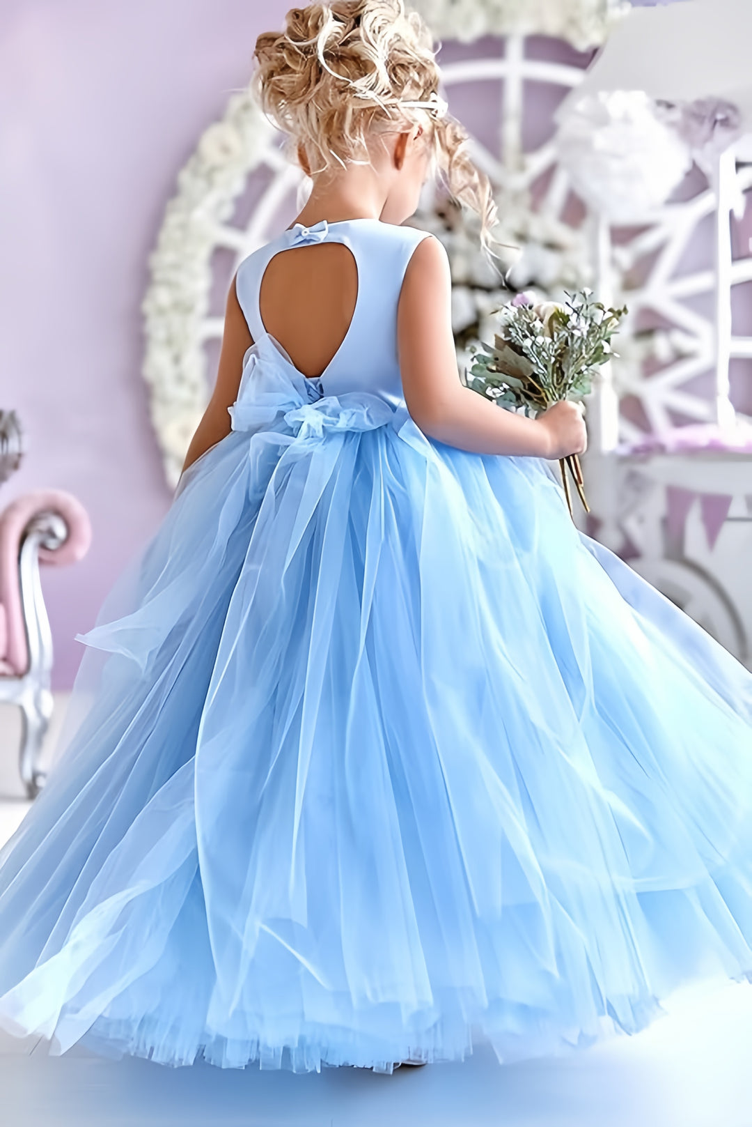 TinyTulle Elegant Satin Sleeveless Fluffy Tulle Ball Gown Flower Girl Dress