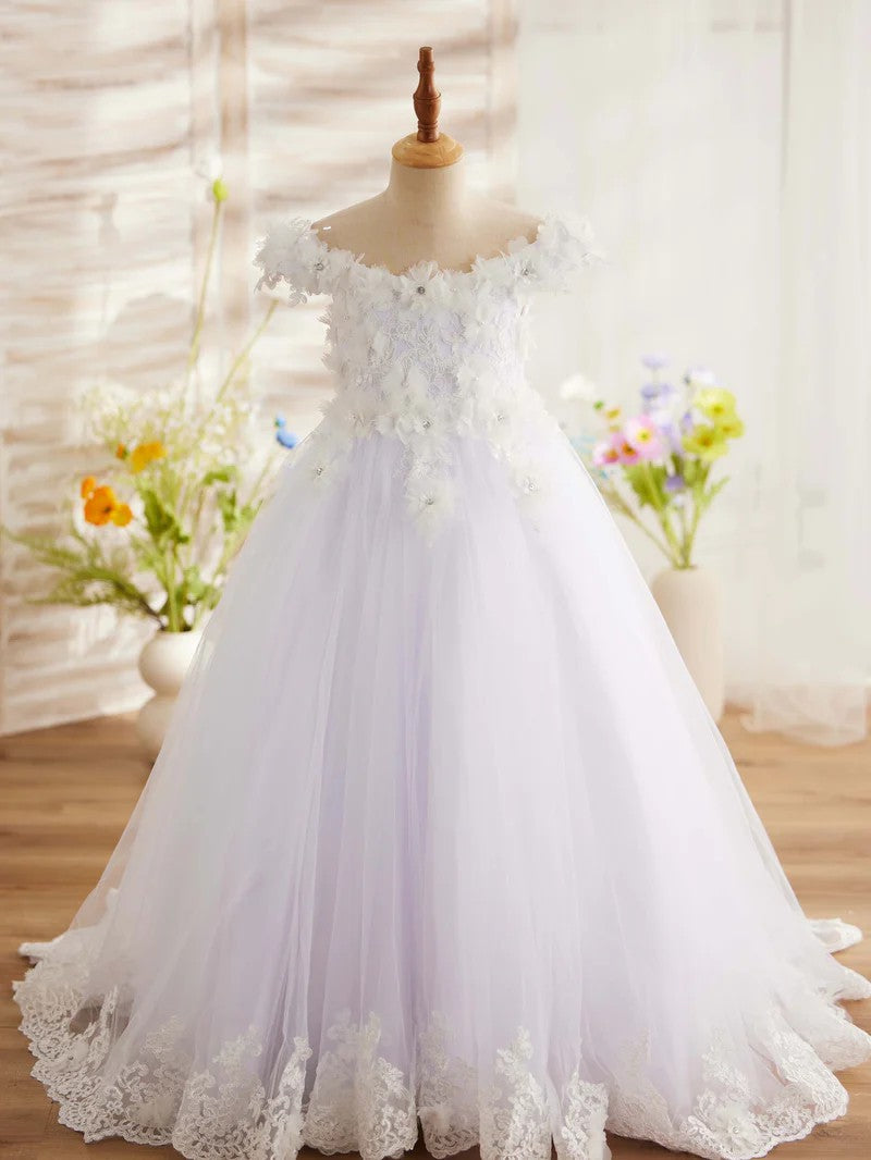 TinyTulle Romantic Pink Sweetheart Tulle Princess Dress with Floral Lace Appliqués