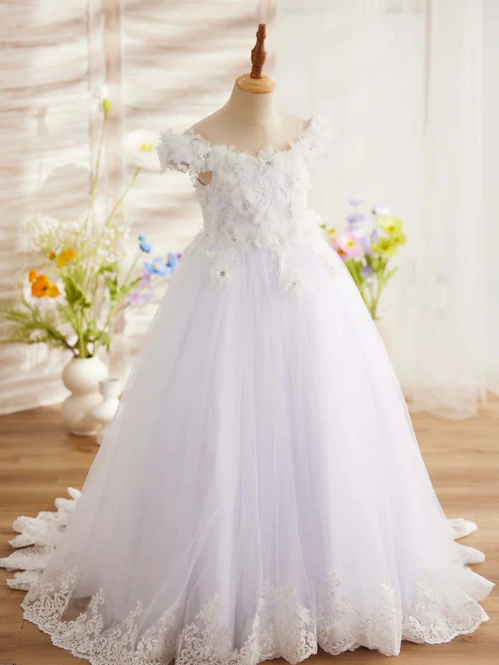 TinyTulle Romantic Pink Sweetheart Tulle Princess Dress with Floral Lace Appliqués