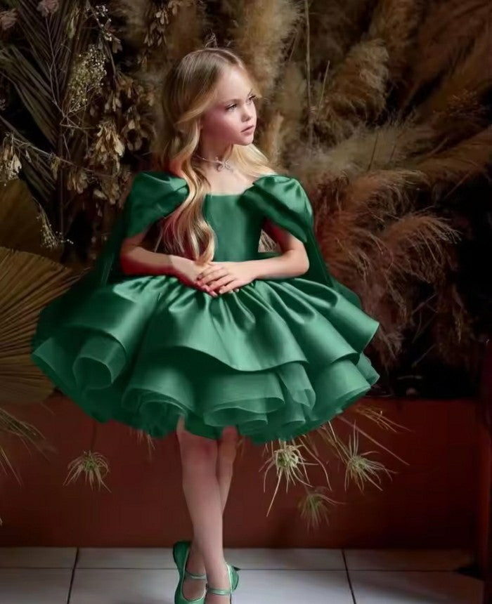 TinyTulle Elegant Princess Flower Girl Dress with Bow Shoulder Details