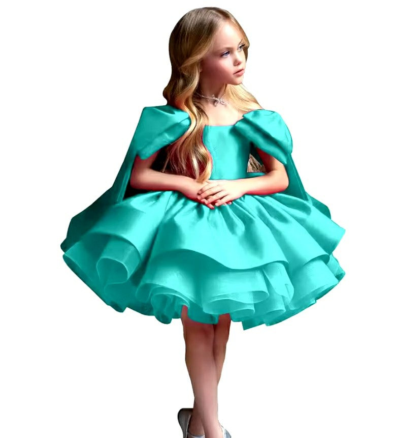 TinyTulle Elegant Princess Flower Girl Dress with Bow Shoulder Details