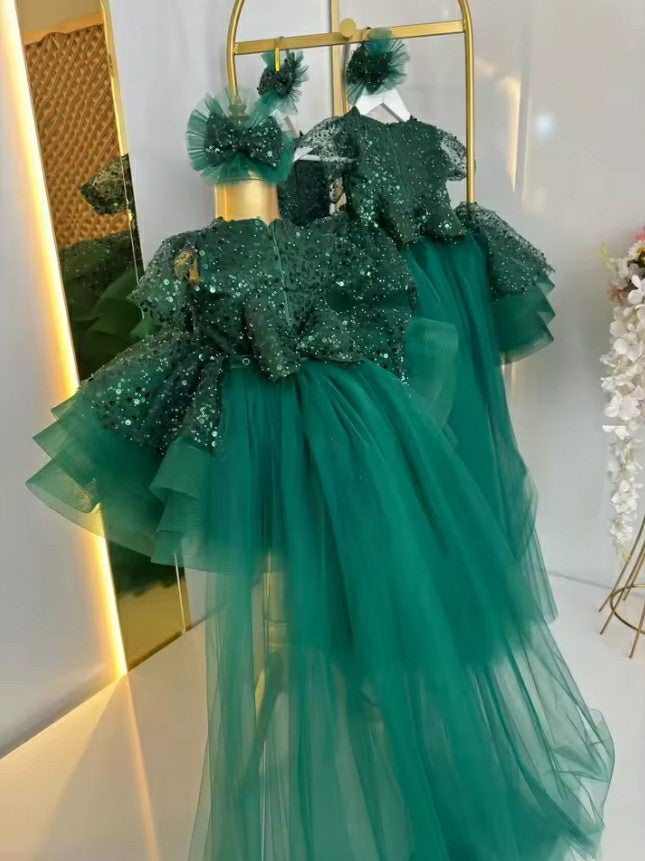 TinyTulle Elegant Puffy Emerald Green Sequin Baby Girl First Birthday