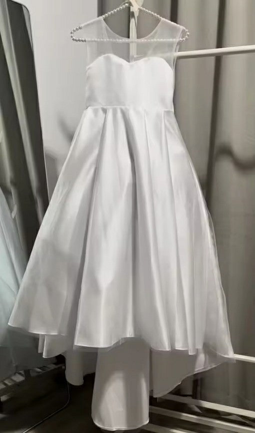 TinyTulle Elegant Sleeveless Satin Princess Flower Girl Dress with Bow