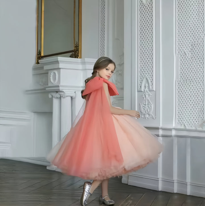 TinyTulle Lavender Tulle Princess Flower Girl Dress with Elegant Bow Shoulder Detail