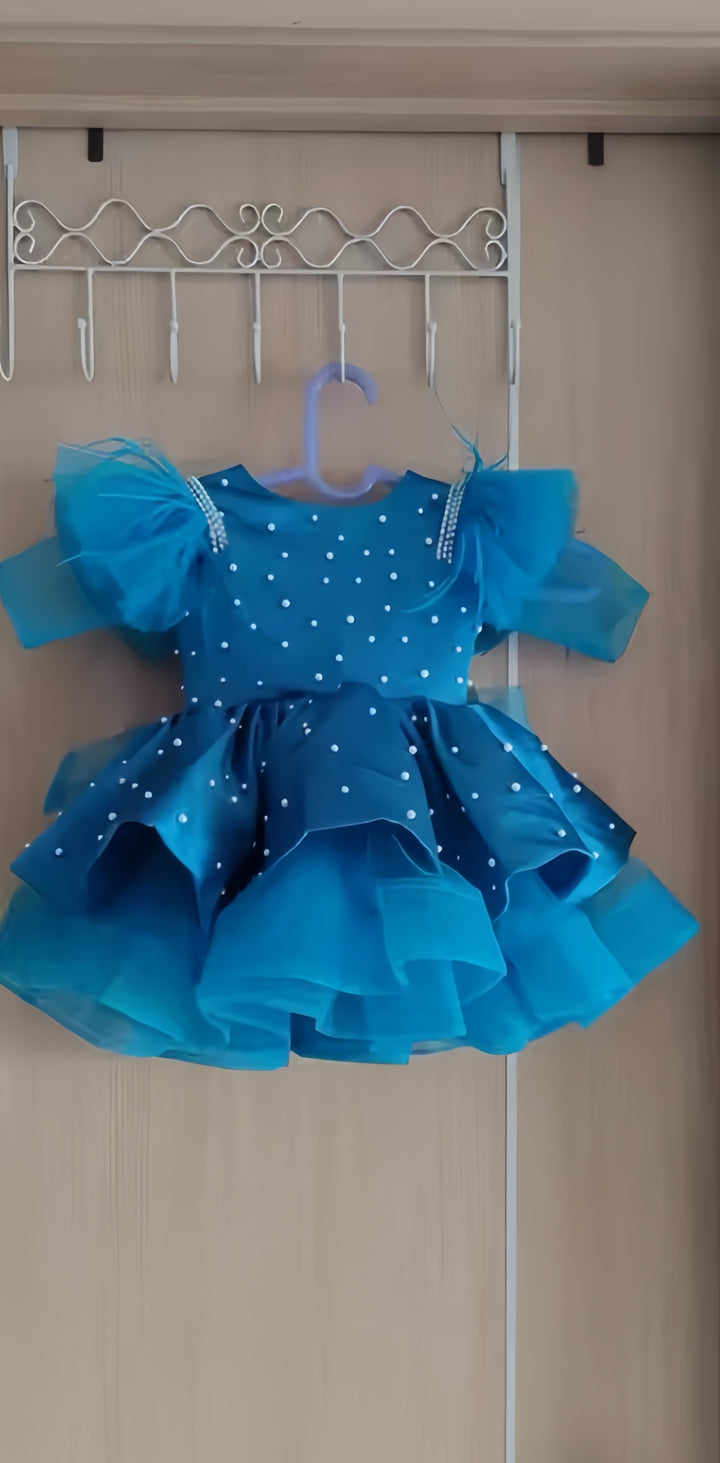 TinyTulle Pink Sleeveless Satin Toddler Princess Dress with Beaded &amp; Feather Details
