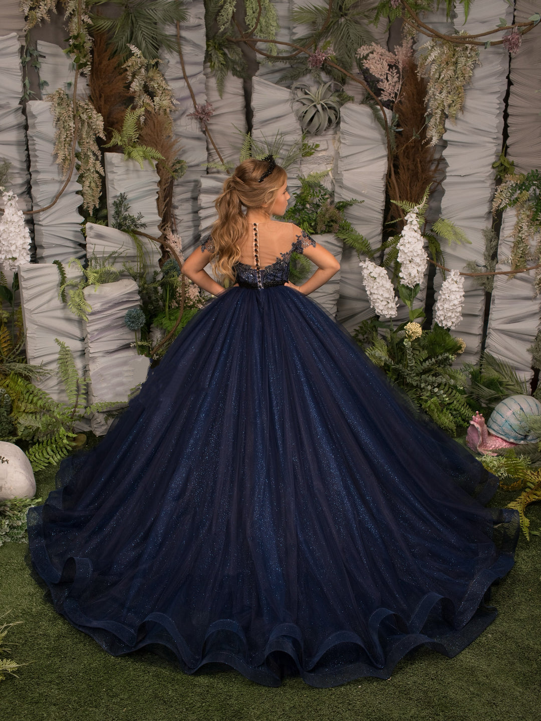 TinyTulle Navy Blue Glitter Tulle Flower Girl Dress Pageant Party Gown