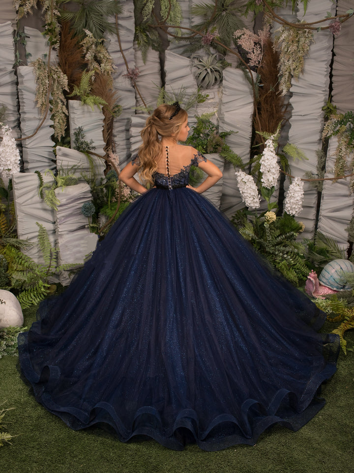 TinyTulle Navy Blue Glitter Tulle Flower Girl Dress Pageant Party Gown
