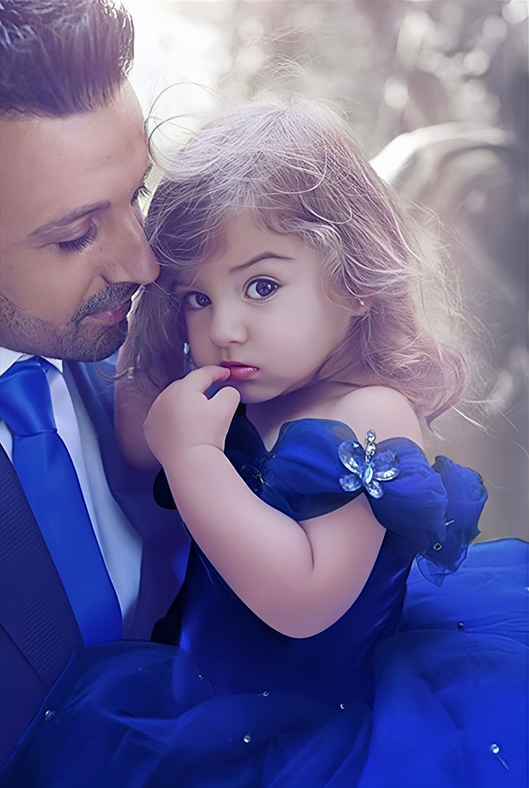 TinyTulle Royal Blue Off-Shoulder Tulle Flower Girl Dress with Beaded