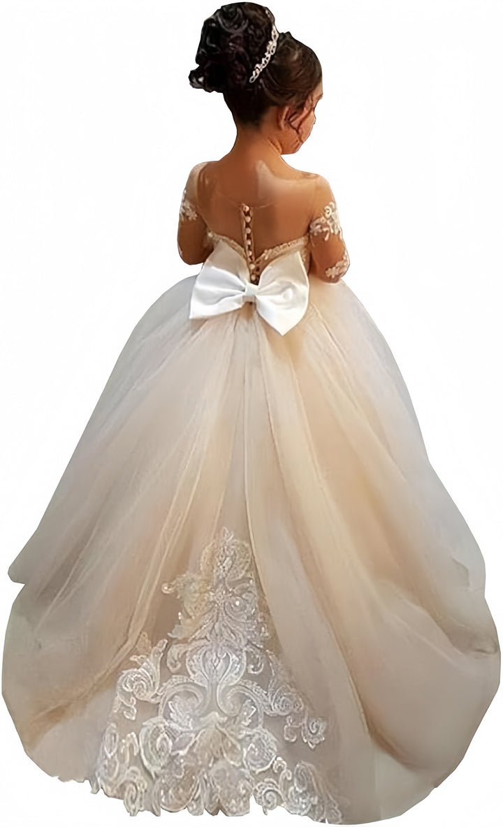 TinyTulle White Lace Long Sleeves Flower Girl Dresses for Wedding
