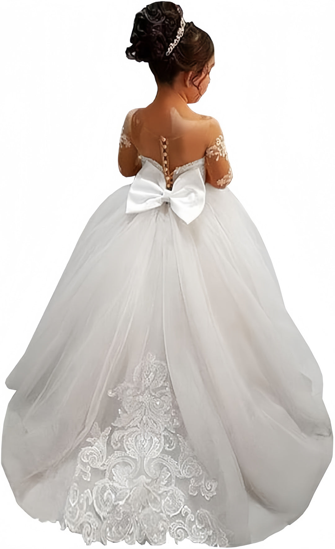 TinyTulle White Lace Long Sleeves Flower Girl Dresses for Wedding