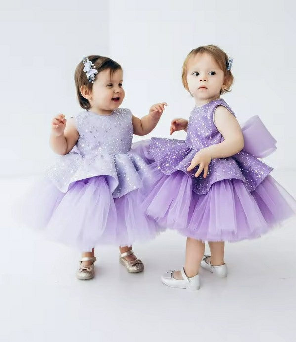TinyTulle Lilac Sparkling Tiered Tulle Flower Girl Birthday Party Dress
