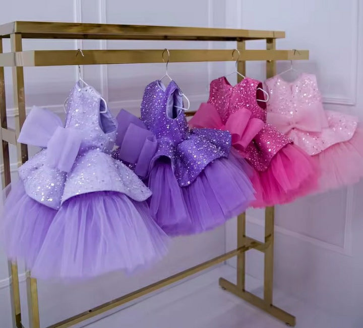TinyTulle Lilac Sparkling Tiered Tulle Flower Girl Birthday Party Dress