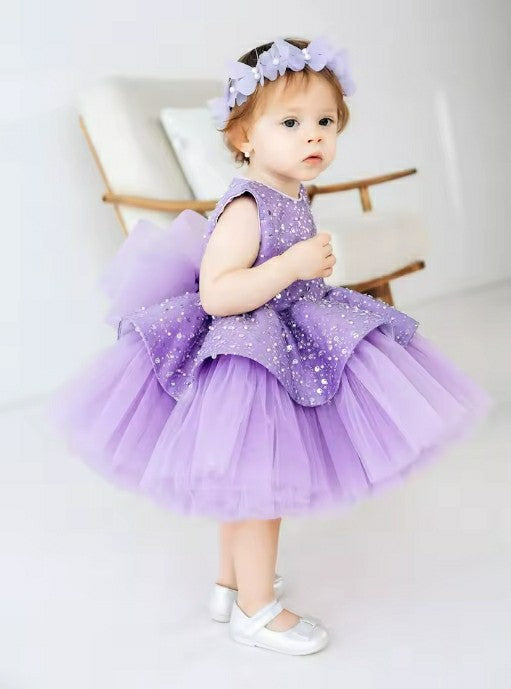 TinyTulle Lilac Sparkling Tiered Tulle Flower Girl Birthday Party Dress