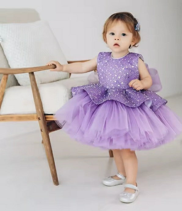 TinyTulle Lilac Sparkling Tiered Tulle Flower Girl Birthday Party Dress