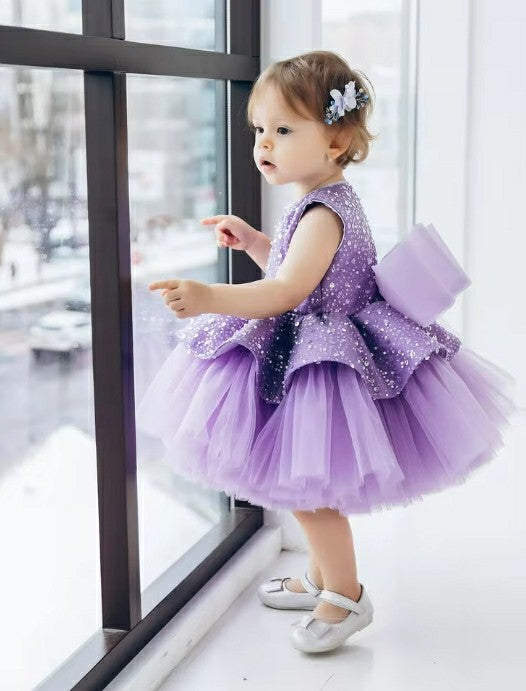 TinyTulle Lilac Sparkling Tiered Tulle Flower Girl Birthday Party Dress