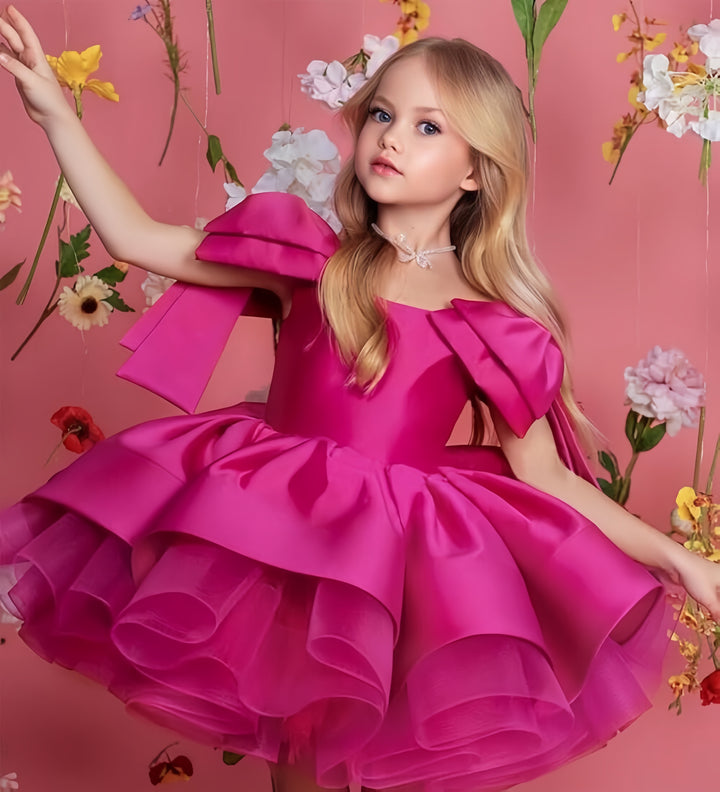 TinyTulle Elegant Princess Flower Girl Dress with Bow Shoulder Details