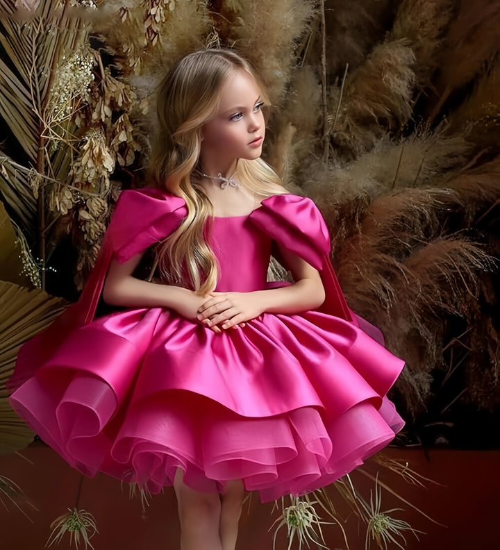 TinyTulle Elegant Princess Flower Girl Dress with Bow Shoulder Details