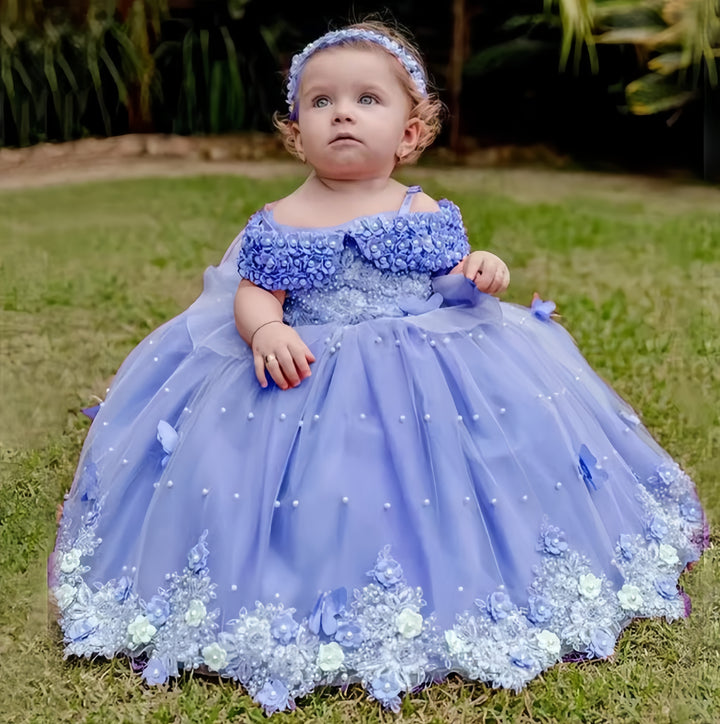 TinyTulle Exquisite Off-Shoulder Ball Gown Baby Toddler Girl Dress for Birthday Parties