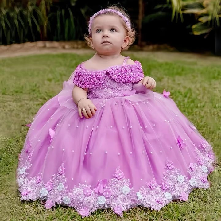 TinyTulle Exquisite Off-Shoulder Ball Gown Baby Toddler Girl Dress for Birthday Parties