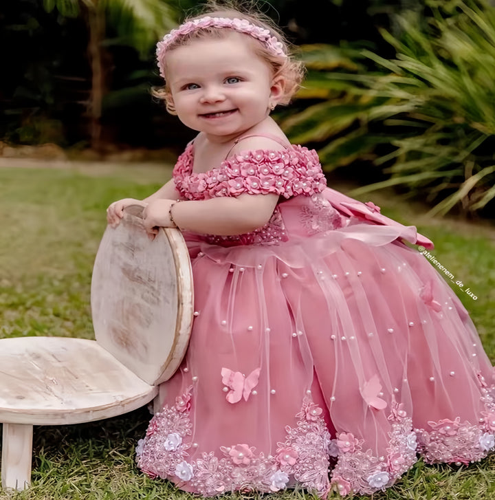 TinyTulle Exquisite Off-Shoulder Ball Gown Baby Toddler Girl Dress for Birthday Parties