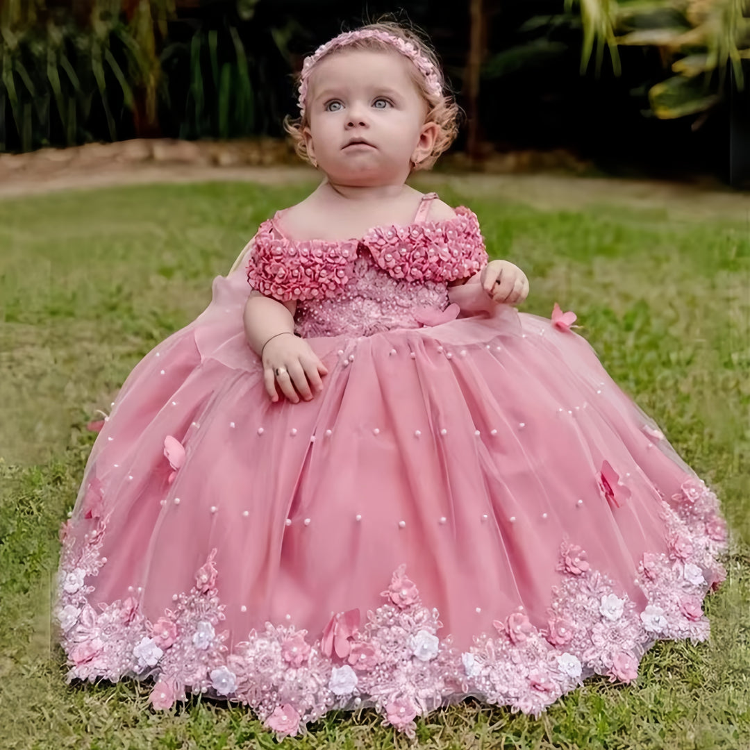 TinyTulle Exquisite Off-Shoulder Ball Gown Baby Toddler Girl Dress for Birthday Parties