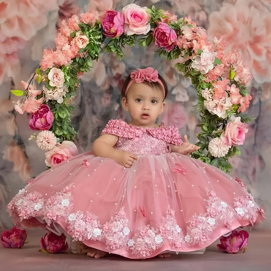 TinyTulle Exquisite Off-Shoulder Ball Gown Baby Toddler Girl Dress for Birthday Parties