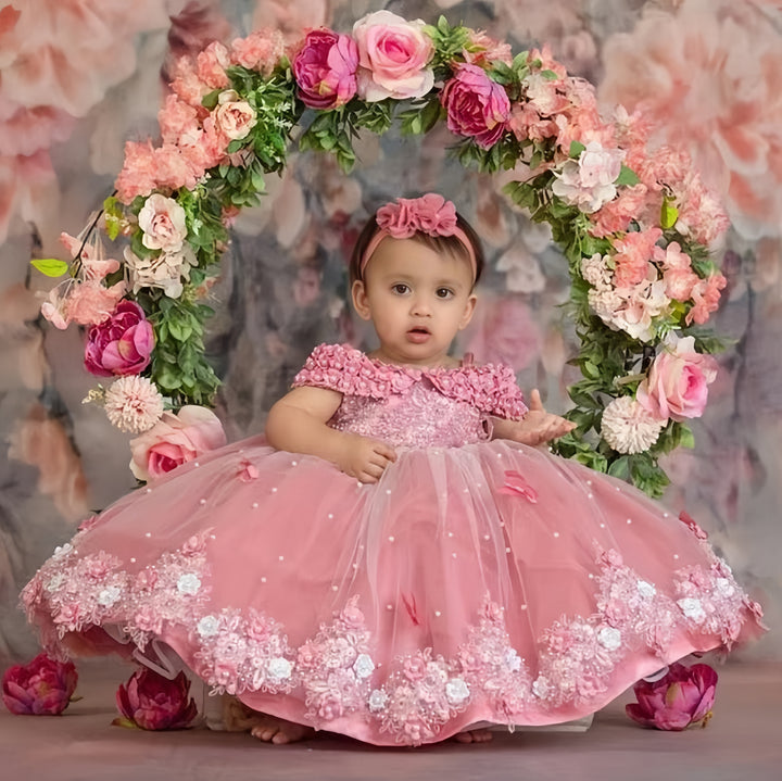 TinyTulle Exquisite Off-Shoulder Ball Gown Baby Toddler Girl Dress for Birthday Parties