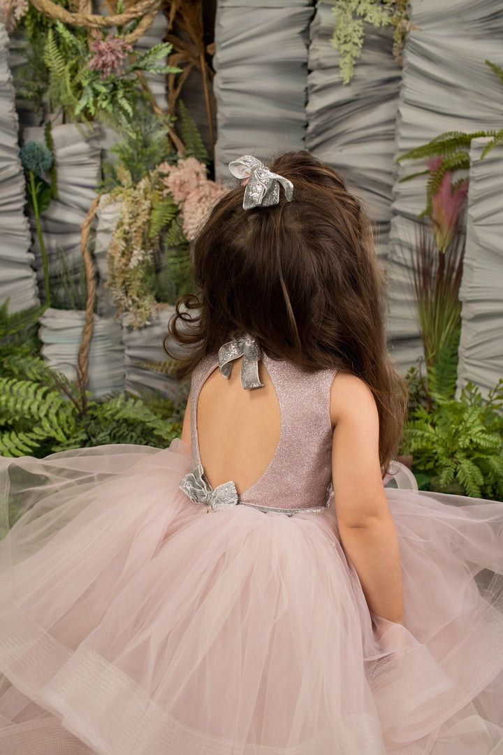 TinyTulle Blush Pink Floral Appliqué Layered Tulle Flower Girl Ball Gown