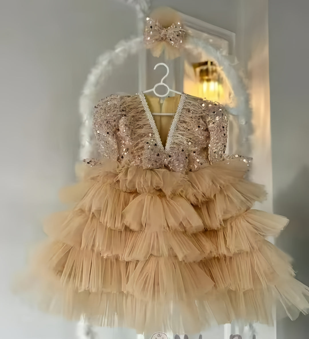 TinyTulle Sequined Layered Tulle Ball Gown Flower Girl Dress for Birthday Party