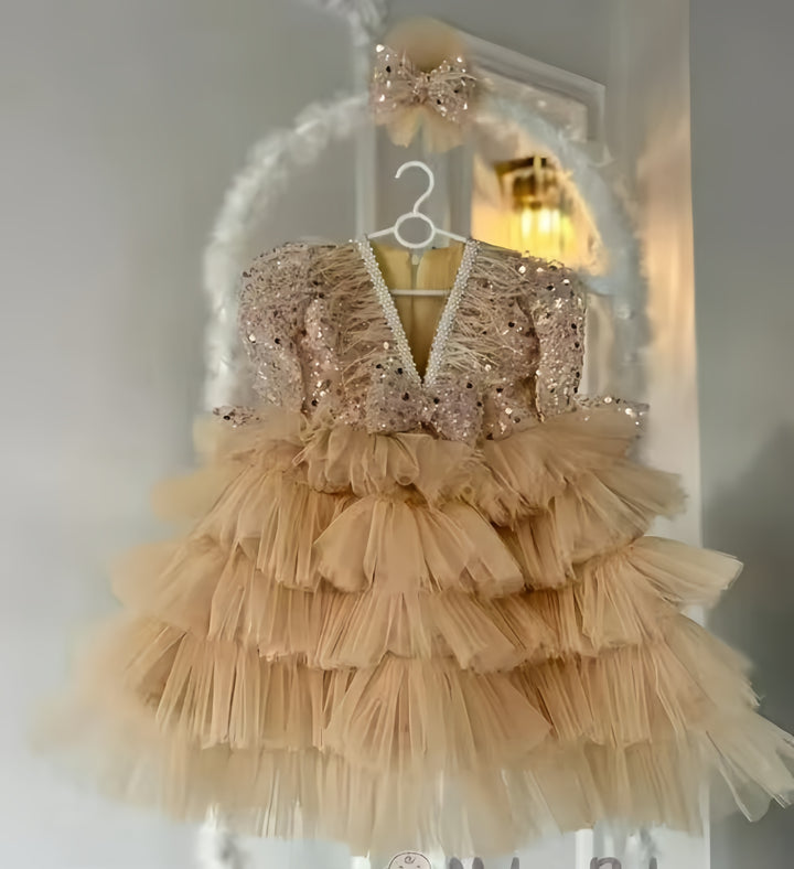 TinyTulle Sequined Layered Tulle Ball Gown Flower Girl Dress for Birthday Party