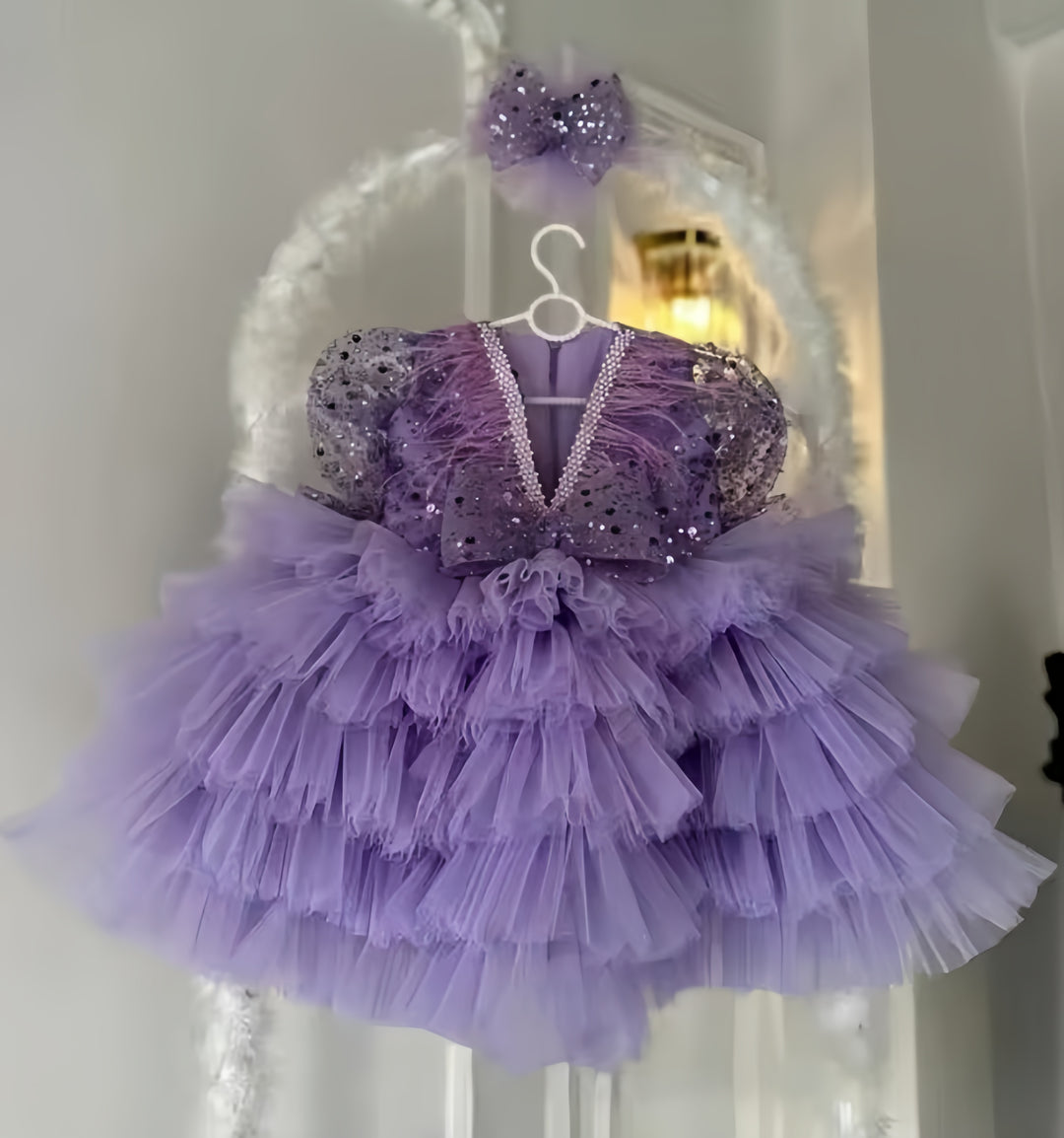 TinyTulle Sequined Layered Tulle Ball Gown Flower Girl Dress for Birthday Party