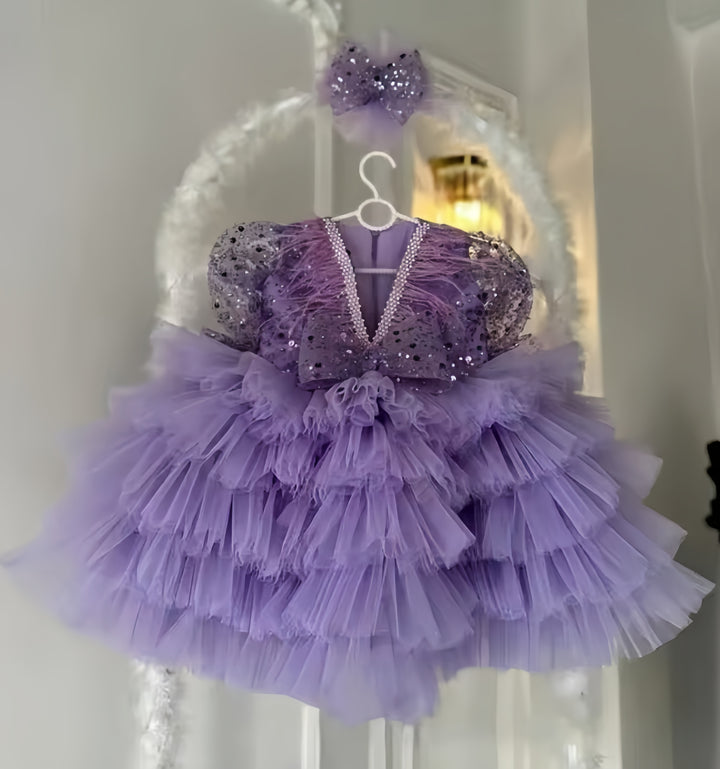 TinyTulle Sequined Layered Tulle Ball Gown Flower Girl Dress for Birthday Party