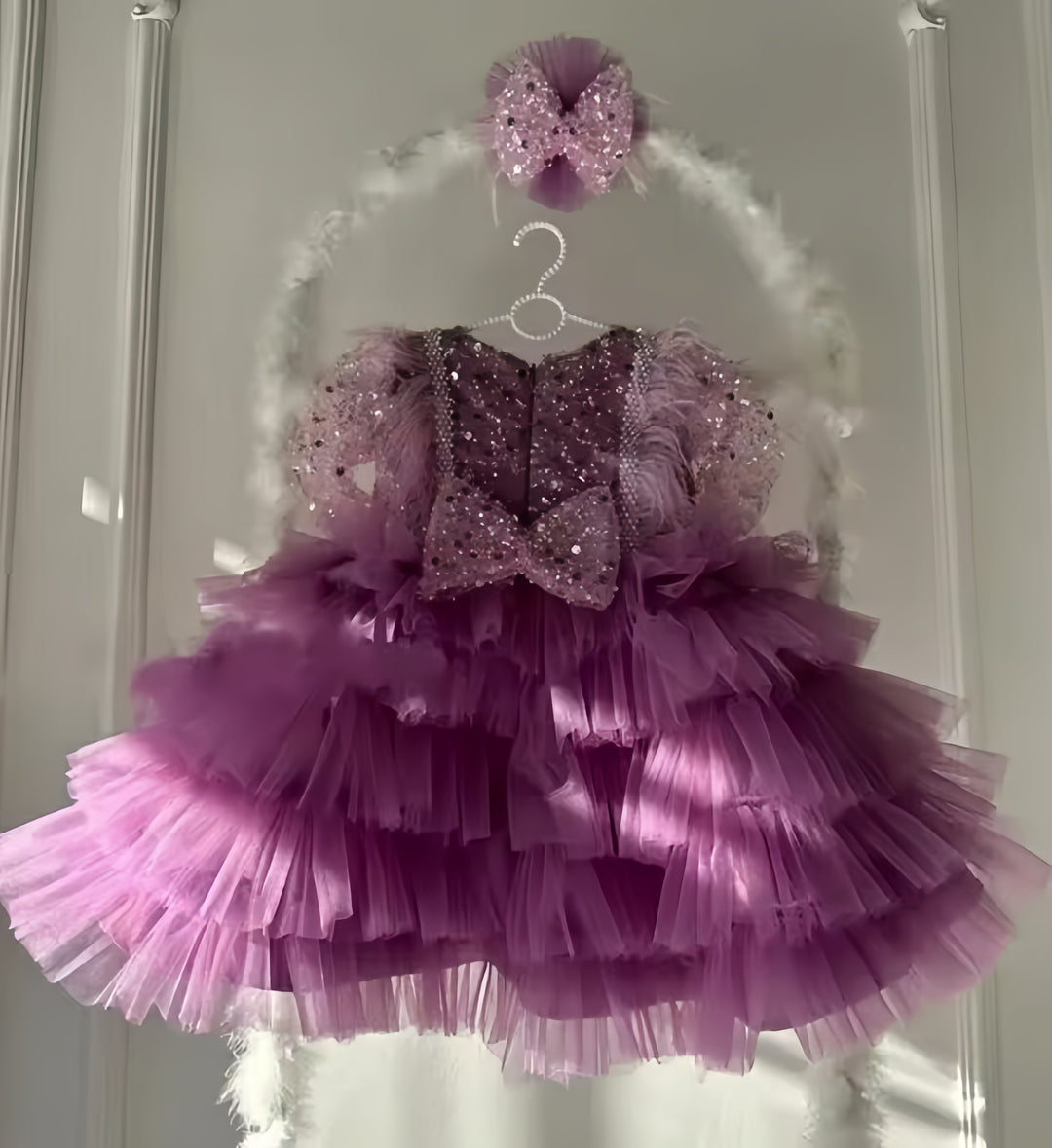 TinyTulle Sequined Layered Tulle Ball Gown Flower Girl Dress for Birthday Party