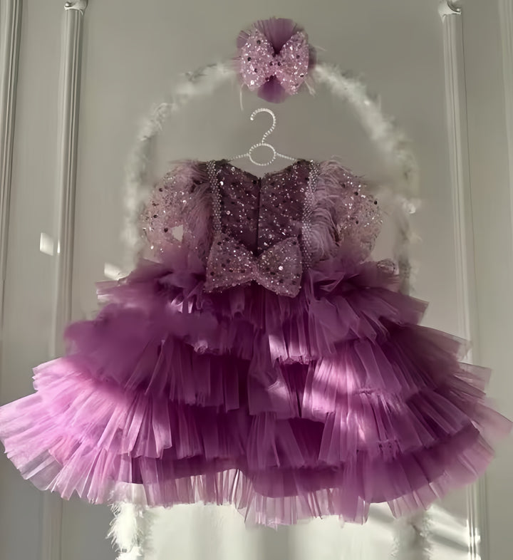 TinyTulle Sequined Layered Tulle Ball Gown Flower Girl Dress for Birthday Party