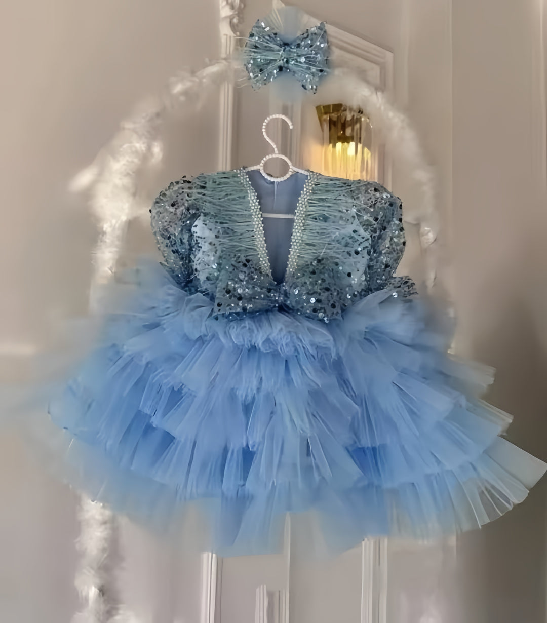 TinyTulle Sequined Layered Tulle Ball Gown Flower Girl Dress for Birthday Party