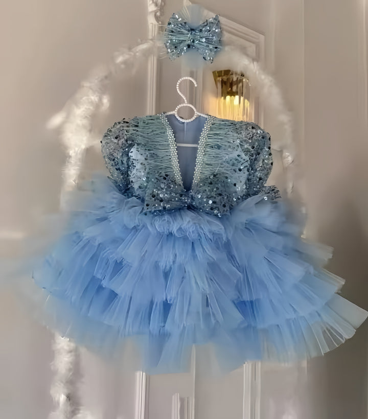 TinyTulle Sequined Layered Tulle Ball Gown Flower Girl Dress for Birthday Party