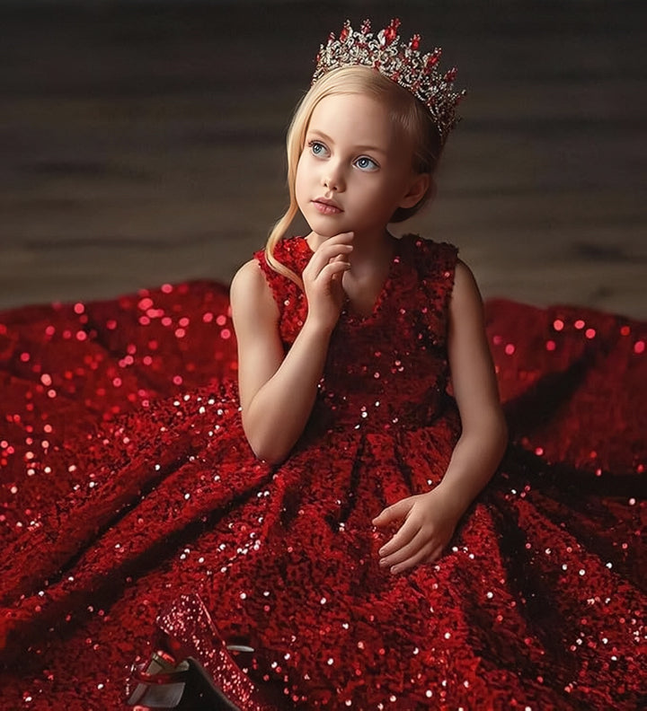 TinyTulle Glitter Sequin V-Neck Sleeveless Ball Gown Flower Girl Dress